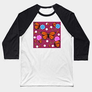 Monarch Butterflies in the Daisies and Cosmos Baseball T-Shirt